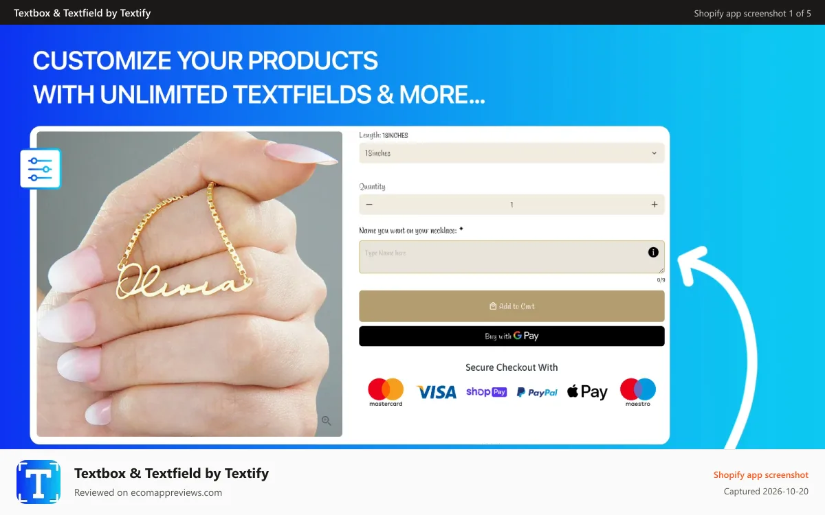 Textbox & Textfield by Textify Shopify app screenshot: Textbox App Integration