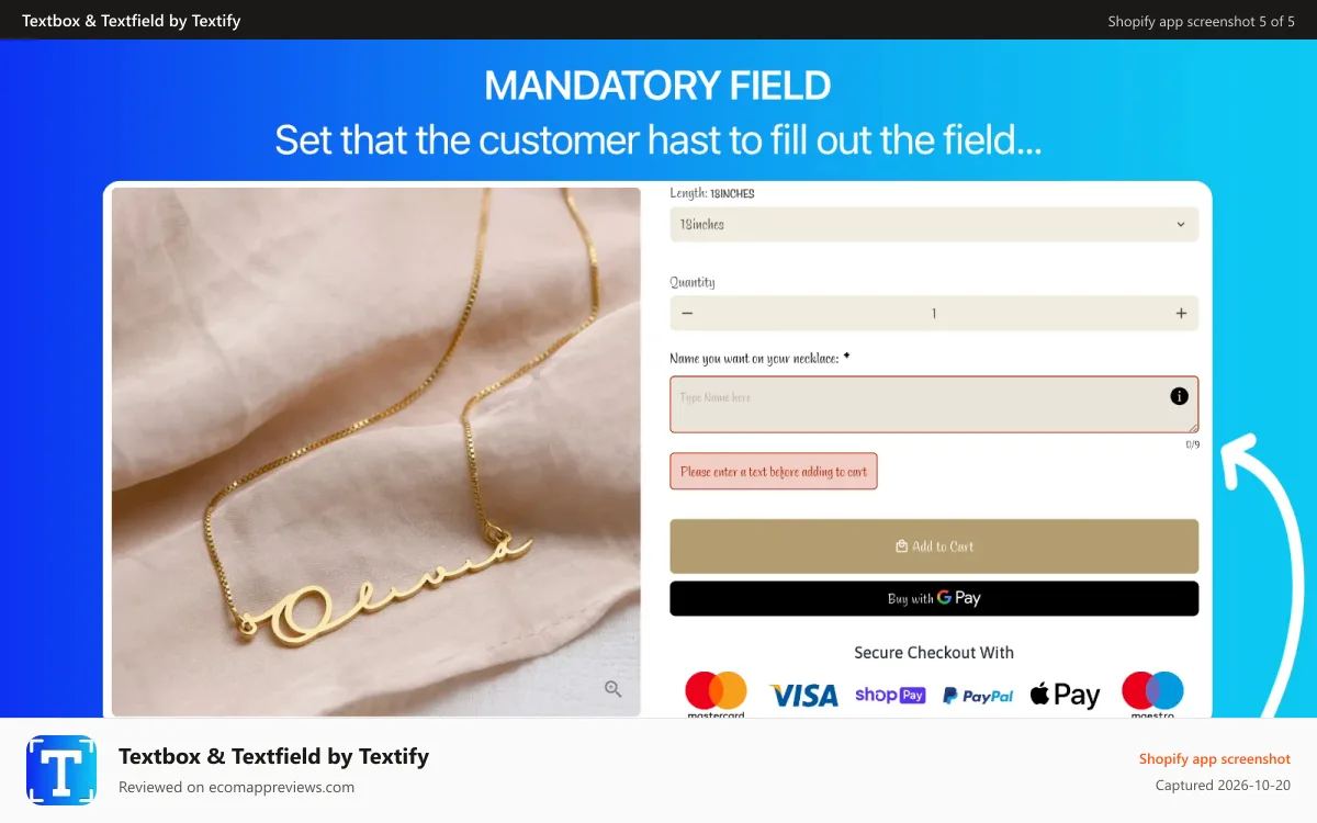 Textbox & Textfield by Textify Shopify app screenshot: Textbox product targeting
