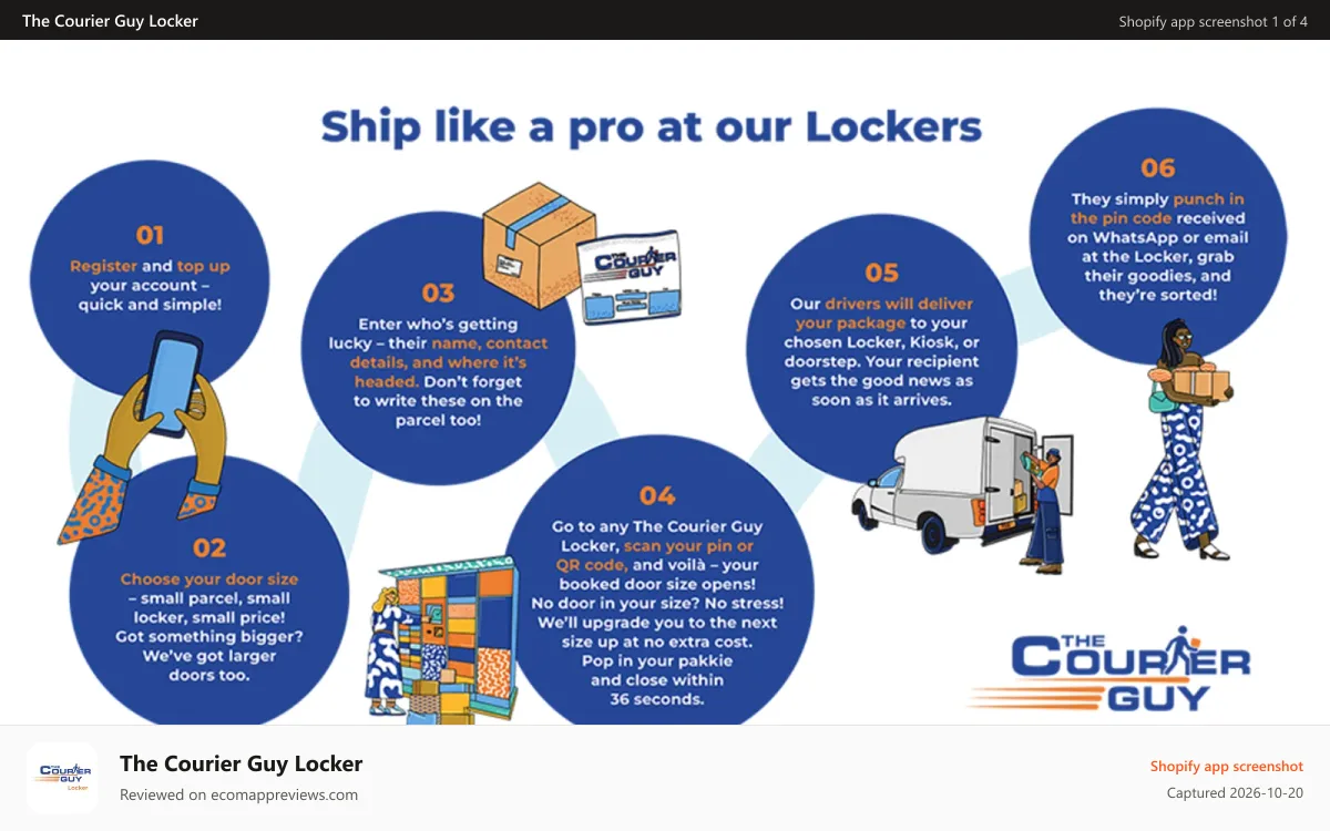 The Courier Guy Locker Shopify app screenshot: Ship like a pro at our Lockers