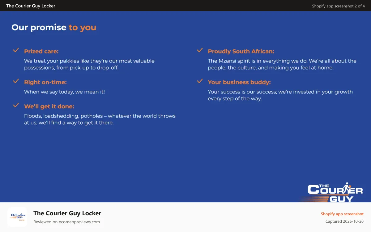 The Courier Guy Locker Shopify app screenshot: Our promise to you