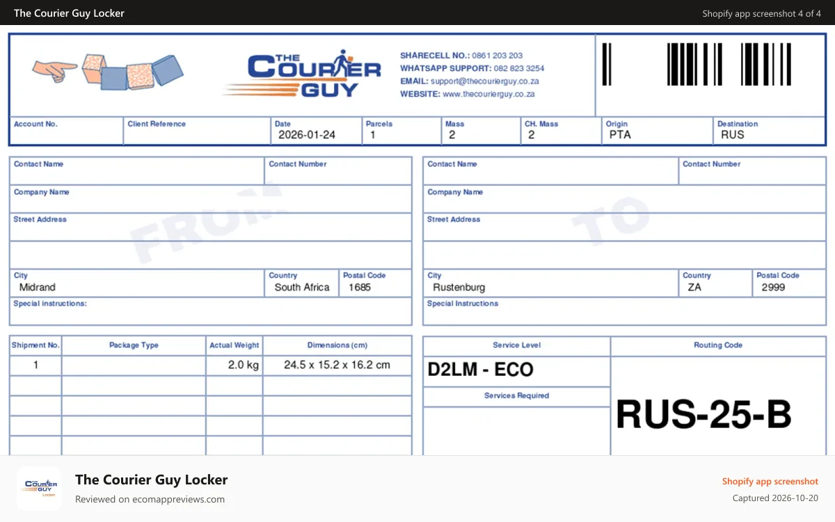 The Courier Guy Locker Shopify app screenshot: Printed Waybill