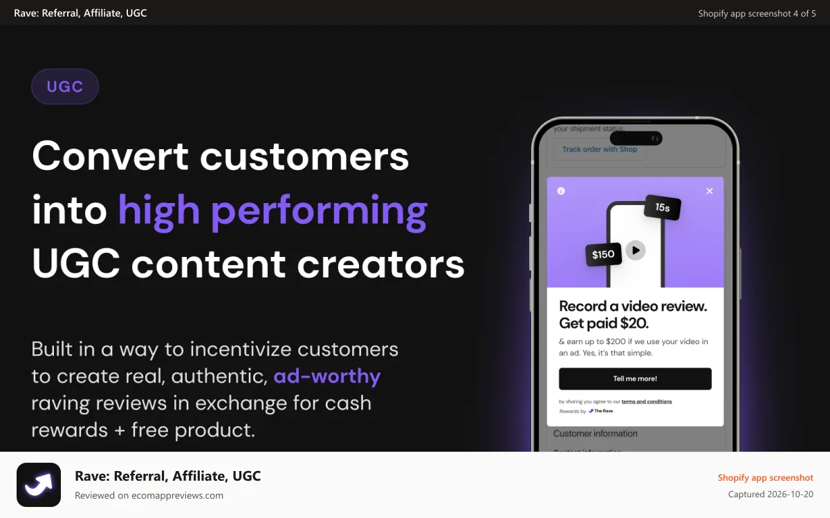 Rave: Referral, Affiliate, UGC Shopify app screenshot: UGC