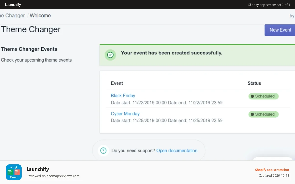 Launchify Shopify app screenshot: View all your current scheduled events