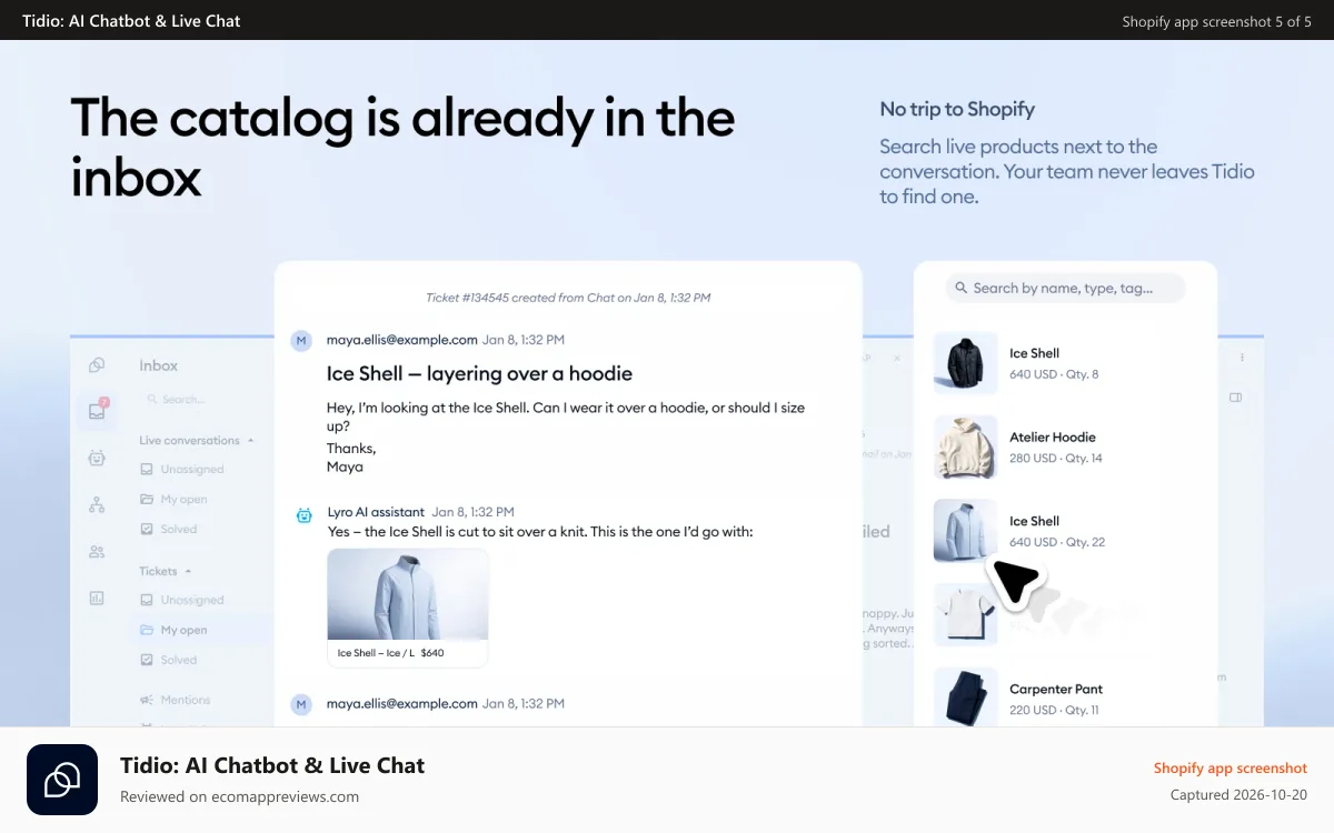 Tidio: AI Chatbot & Live Chat Shopify app screenshot: Keep customer data safe with SOC 2 Type 2 enterprise security