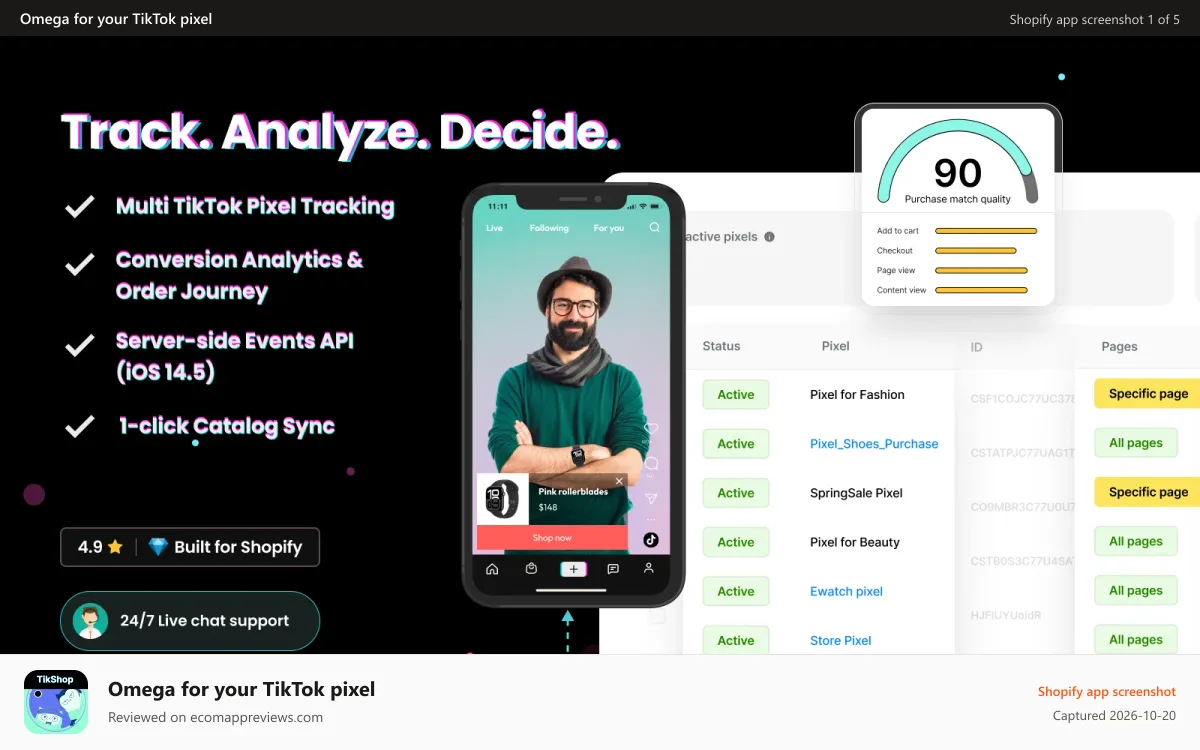 Omega for your TikTok pixel Shopify app screenshot: optimize-tiktok-event-match-quality