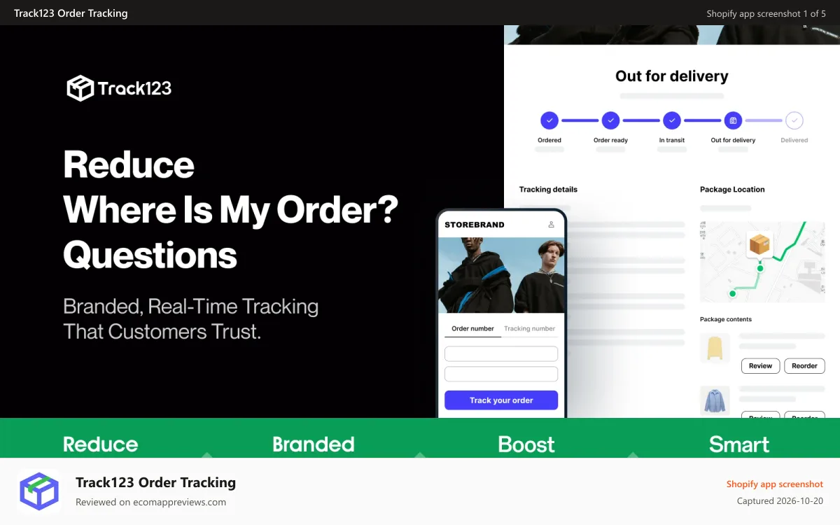 Track123 Order Tracking Shopify app screenshot: Track123 tracking page