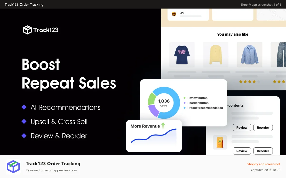 Track123 Order Tracking Shopify app screenshot: Boost repeat sales