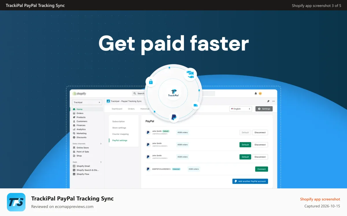 TrackiPal PayPal Tracking Sync Shopify app screenshot: Just set it and forget it PayPal Tracking Sync w TrackiPal