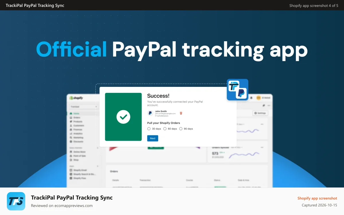 TrackiPal PayPal Tracking Sync Shopify app screenshot: With TrackiPal PayPal Tracking Sync you get your funds faster!