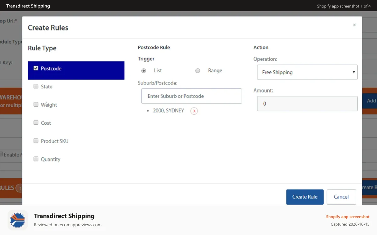 Transdirect Shipping Shopify app screenshot: API Settings