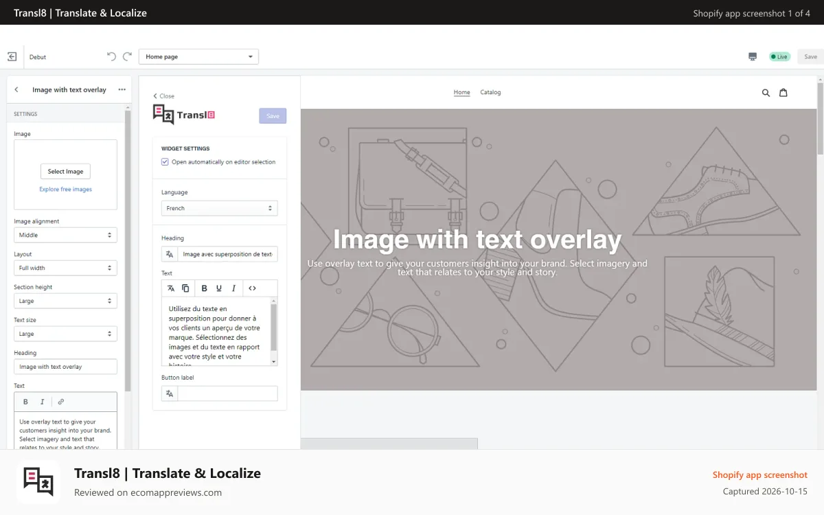 Transl8 | Translate & Localize Shopify app screenshot: Visual theme translator