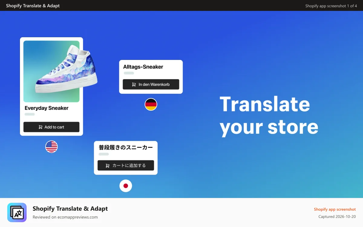Shopify Translate & Adapt Shopify app screenshot: Translate your store