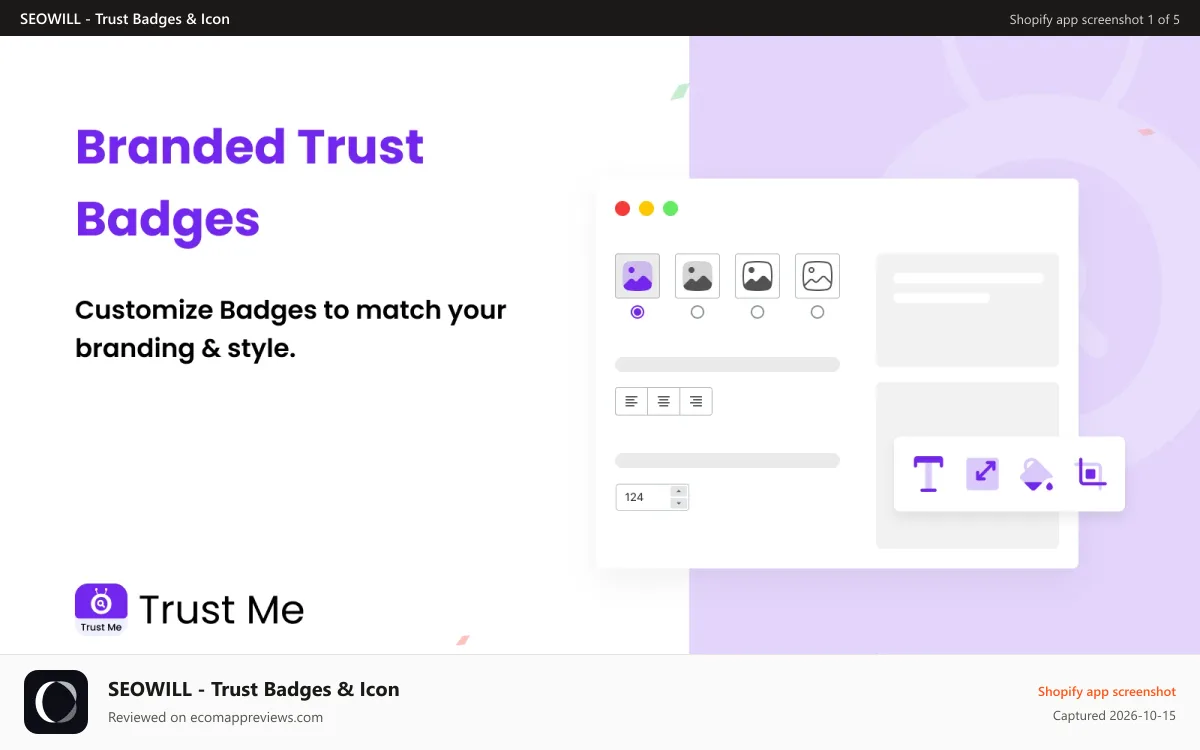 SEOWILL ‑ Trust Badges & Icon Shopify app screenshot: Full Custom_Trust Me - Free Trust Badges