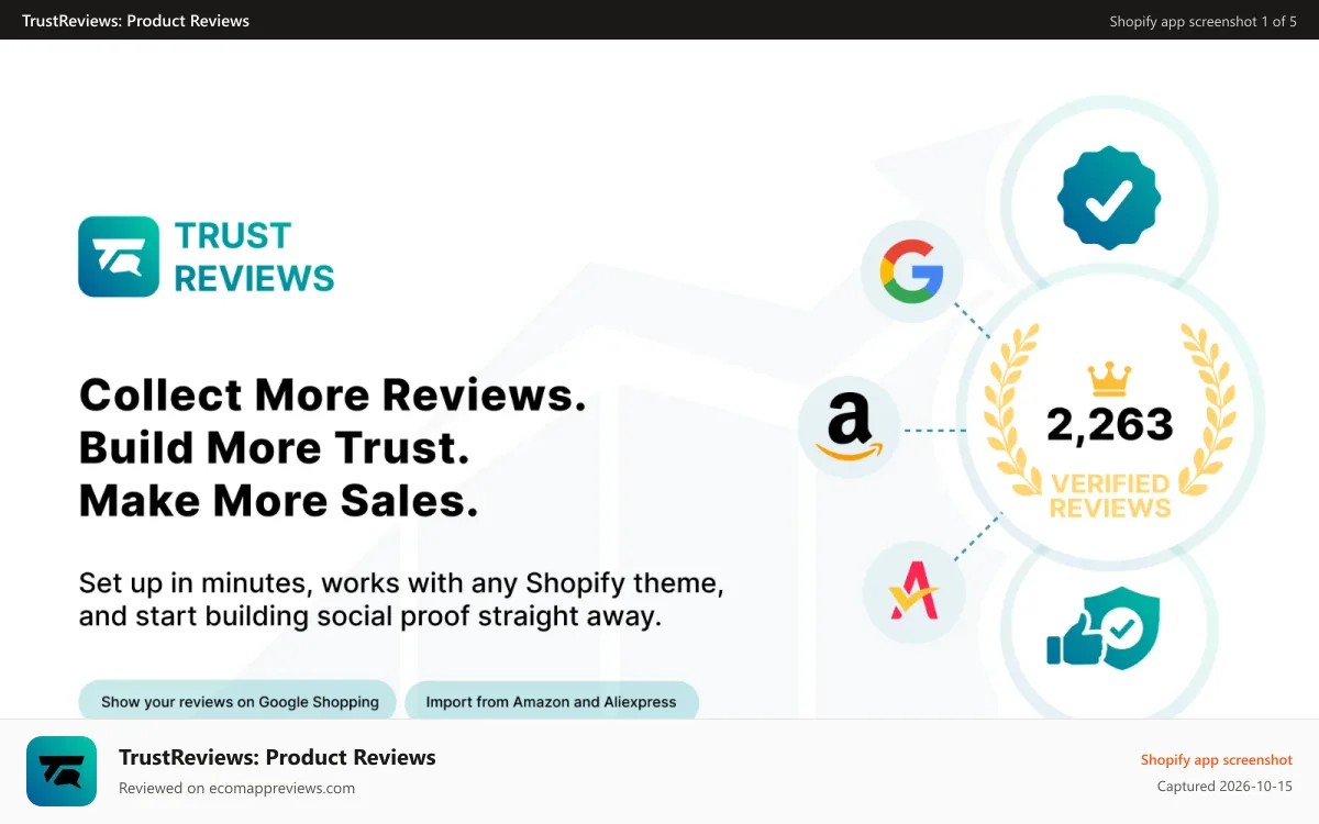 TrustReviews: Product Reviews Shopify app screenshot: Collect more reviews, make more sales