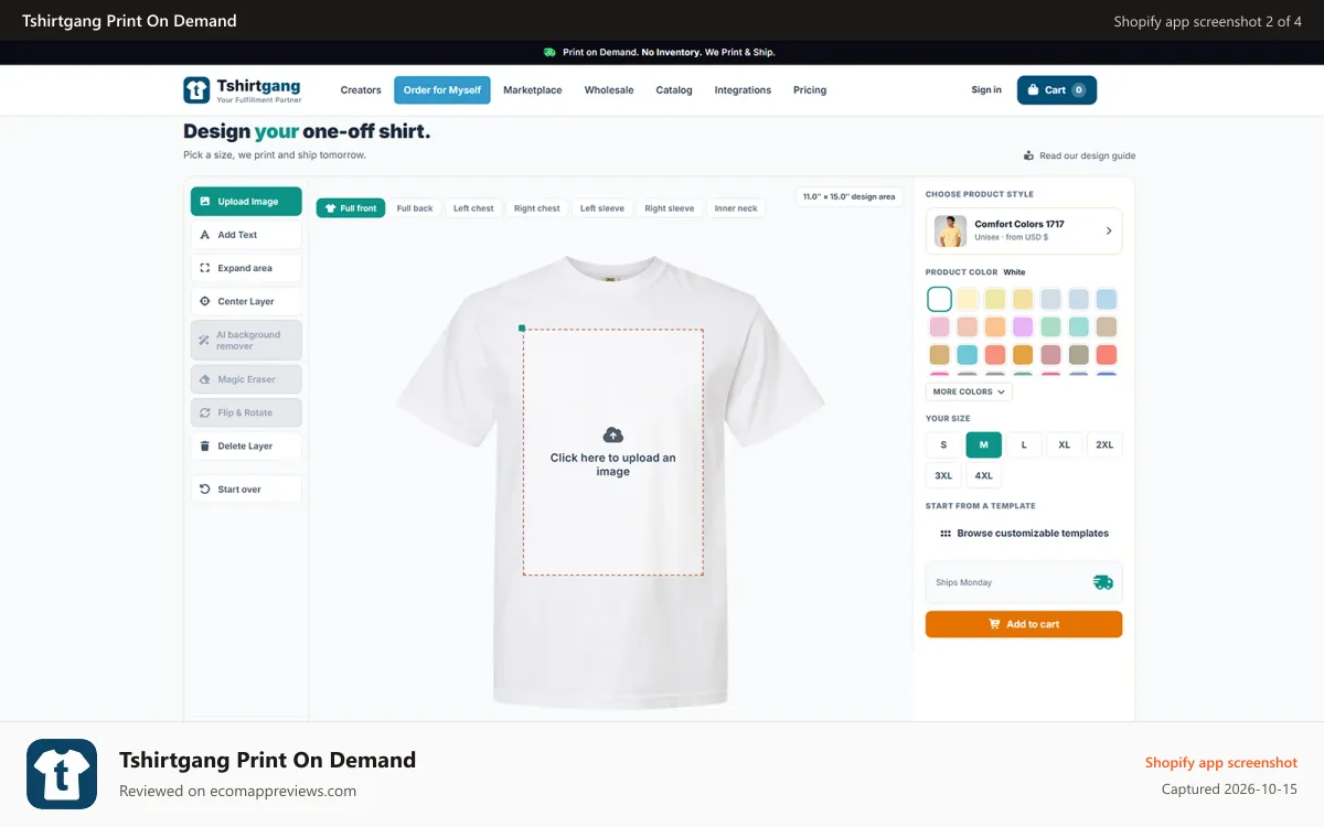 Tshirtgang Print On Demand Shopify app screenshot: Tshirtgang upload image