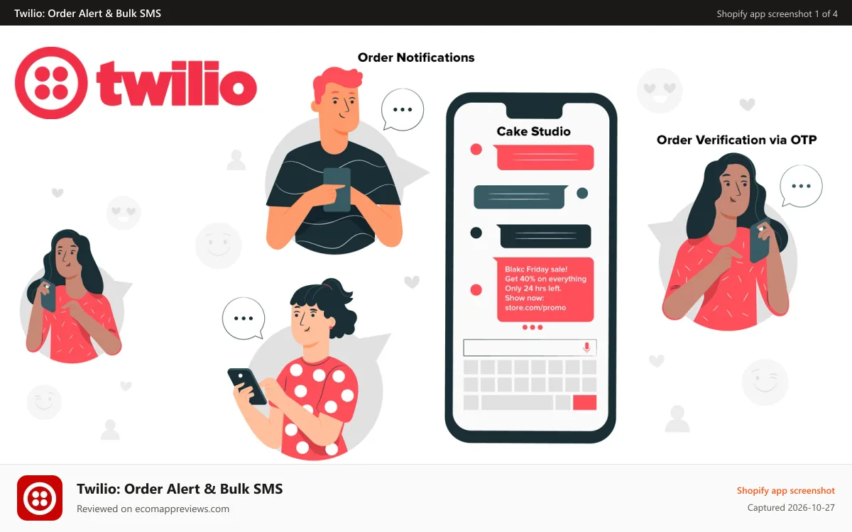 Twilio: Order Alert & Bulk SMS Shopify app screenshot: Twilio Promo Banner