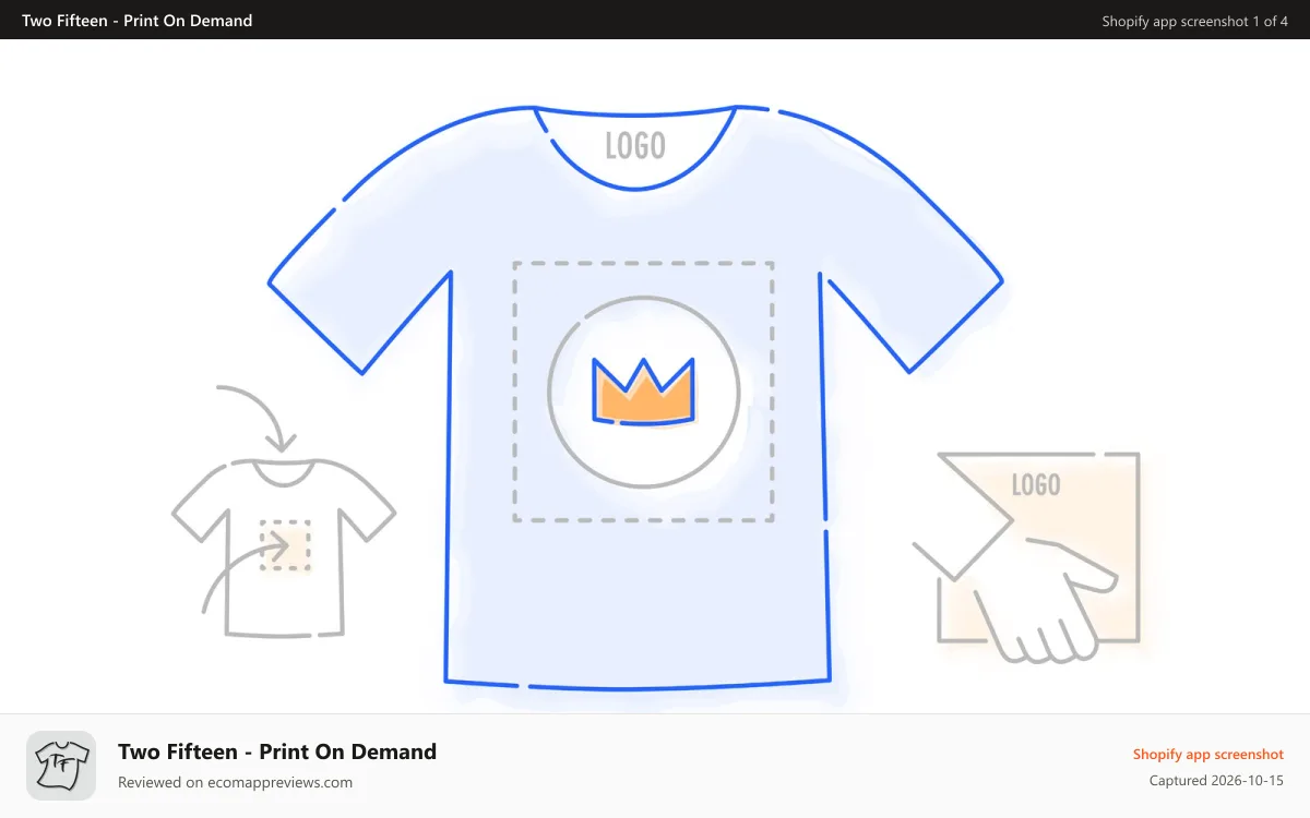 Two Fifteen ‑ Print On Demand Shopify app screenshot: TwoFifteen feature media