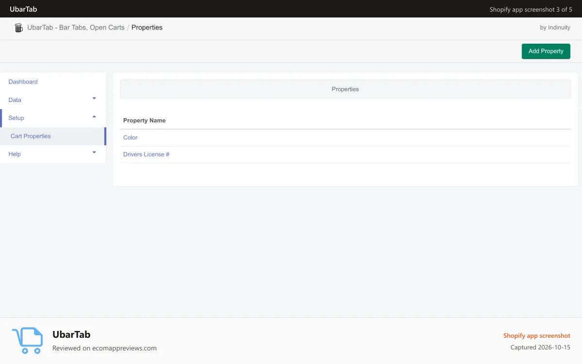 UbarTab Shopify app screenshot: Tab Properties