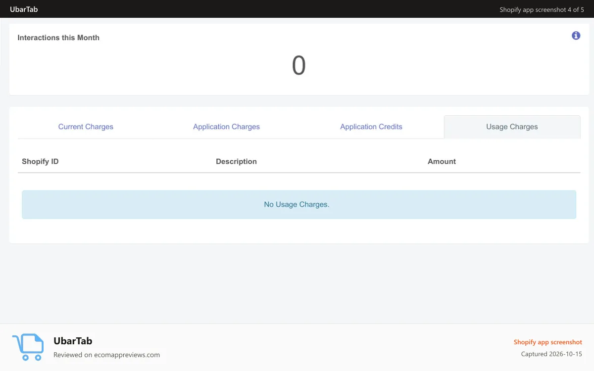 UbarTab Shopify app screenshot: App Dashboard