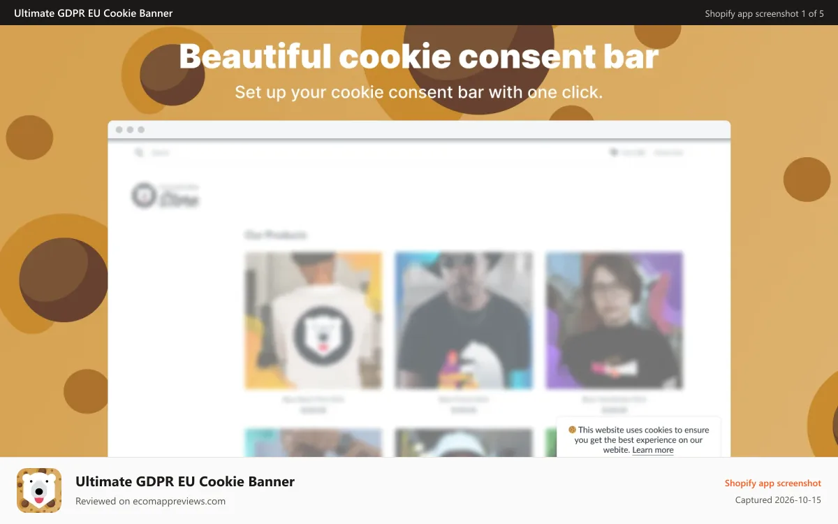 Ultimate GDPR EU Cookie Banner Shopify app screenshot: Ultimate GDPR EU Cookie Bar Shopify app by Conversion Bear