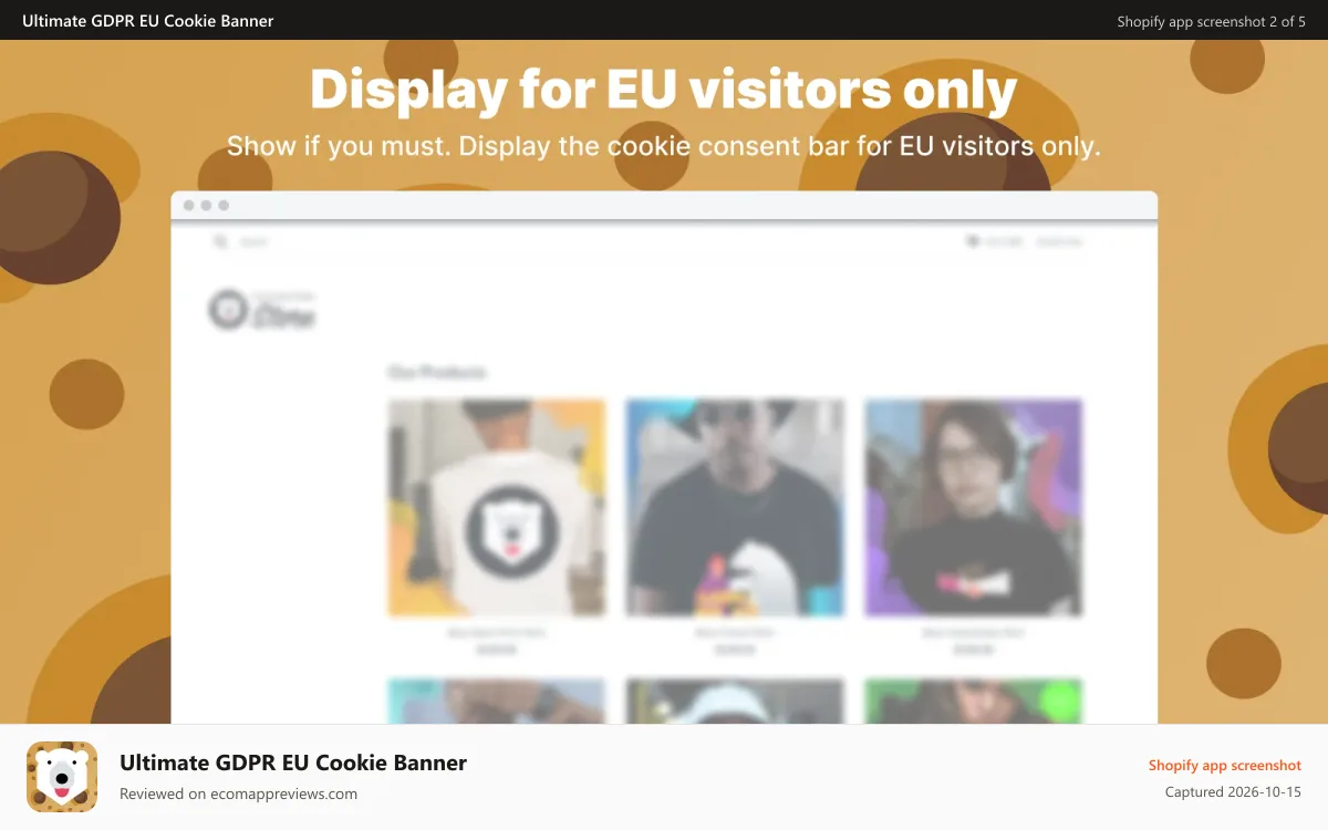 Ultimate GDPR EU Cookie Banner Shopify app screenshot: gdpr, cookies, ultimate gdpr, rgpd, cookie banner, cookie bar