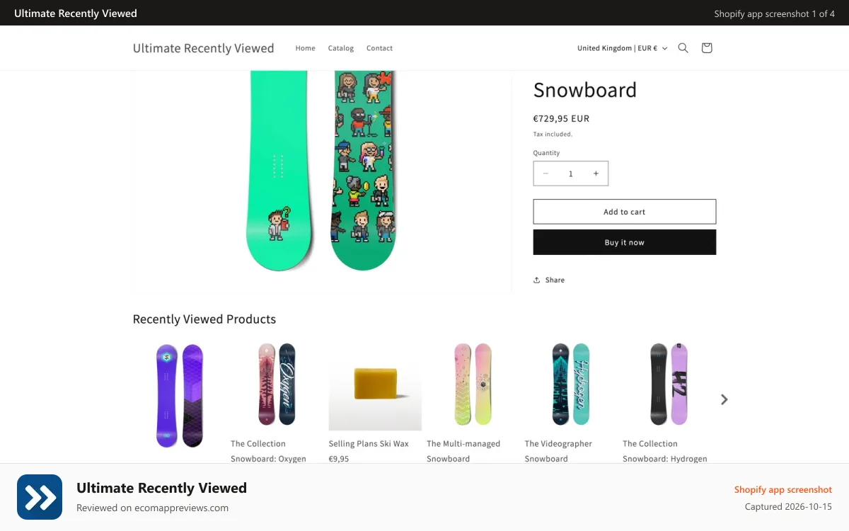 Ultimate Recently Viewed Shopify app screenshot: Show a recently viewed products section on your theme in seconds
