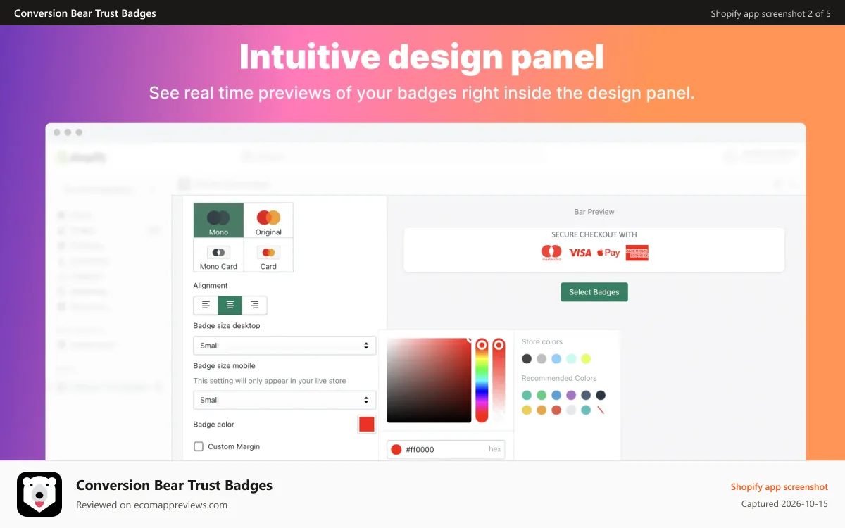 Conversion Bear Trust Badges Shopify app screenshot: ultimate trust badges, trust badges, trust, trusted site, badges
