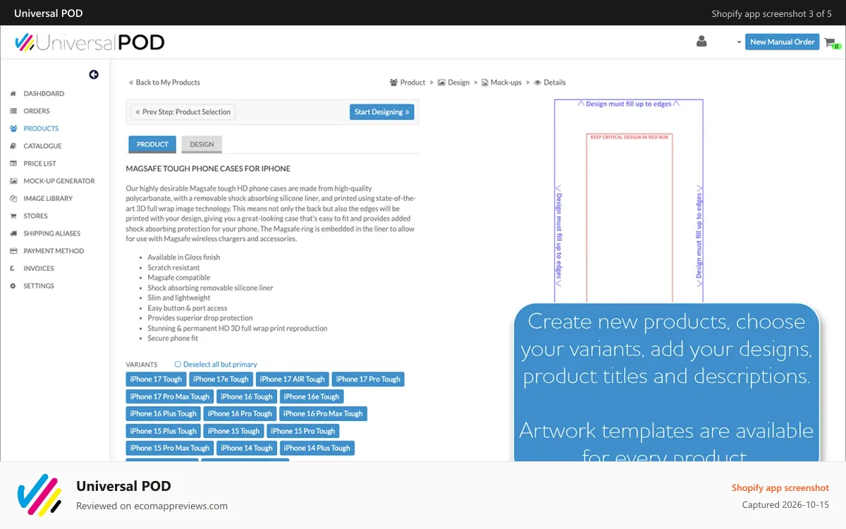 Universal POD Shopify app screenshot: Creating a product