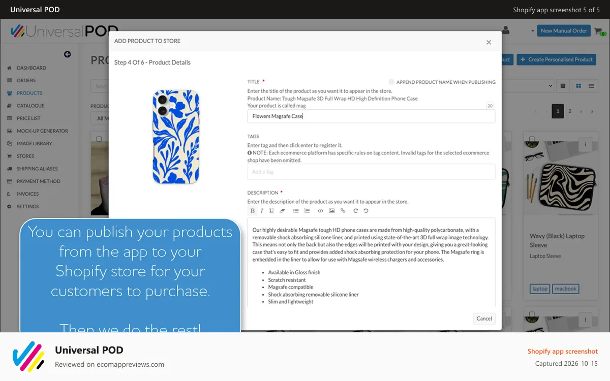 Universal POD Shopify app screenshot: Publish you products to your store