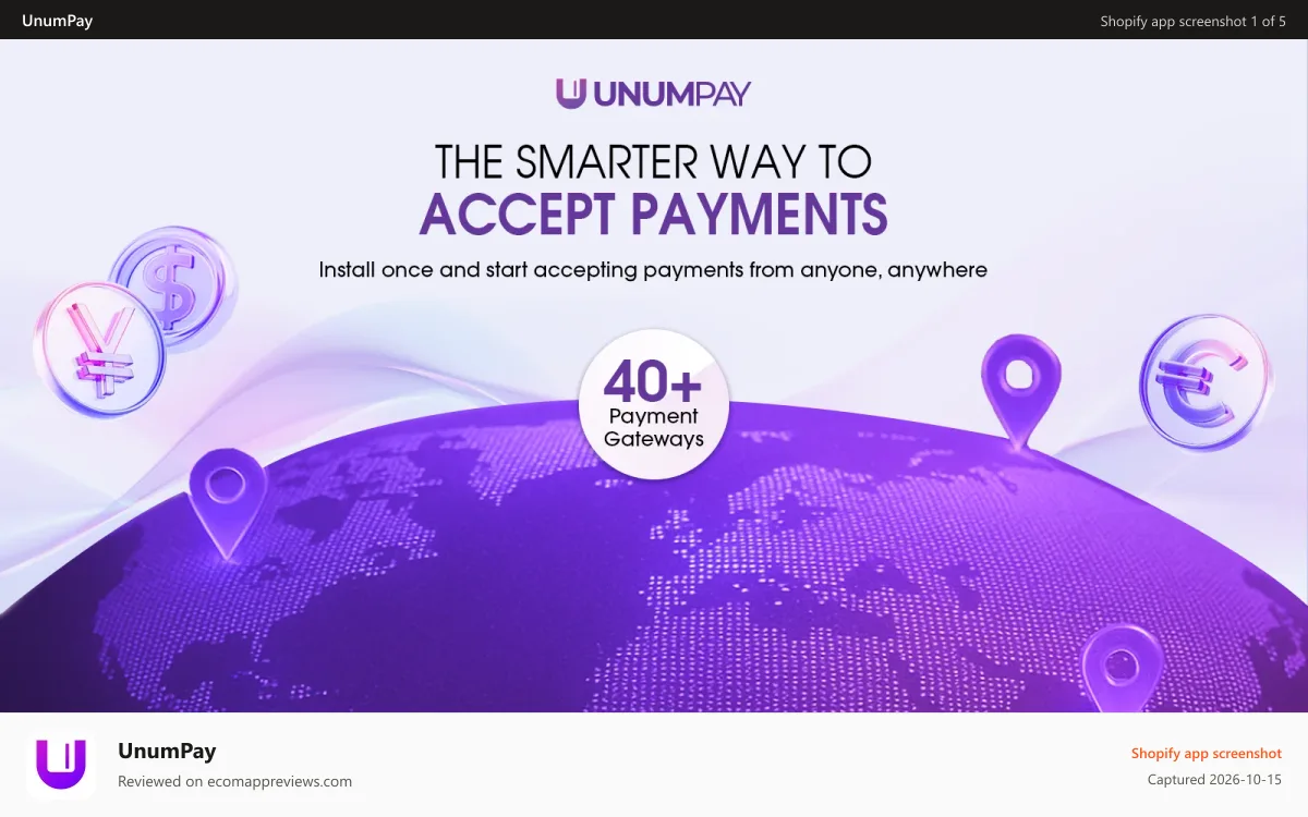 UnumPay Shopify app screenshot: Payment Gateway