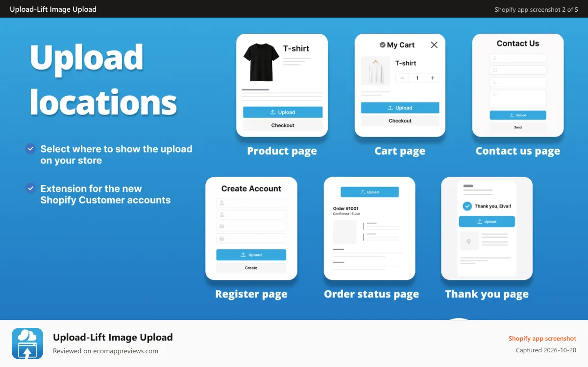 Upload‑Lift Image Upload Shopify app screenshot: Upload locations