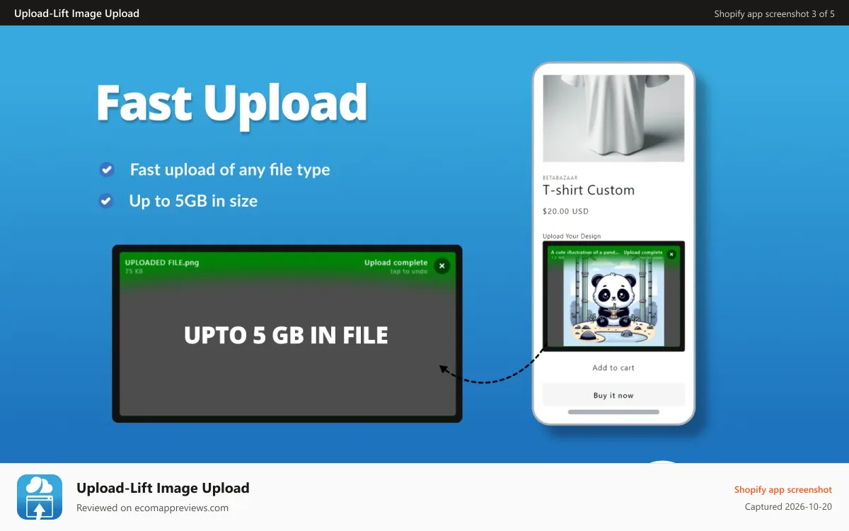 Upload‑Lift Image Upload Shopify app screenshot: Fast upload