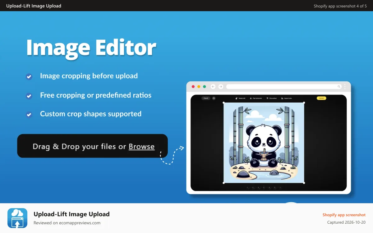 Upload‑Lift Image Upload Shopify app screenshot: Image editor