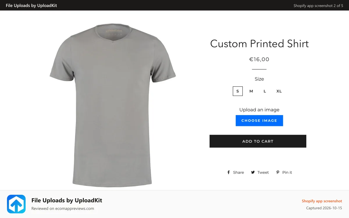 File Uploads by UploadKit Shopify app screenshot: The upload button (text is configurable)