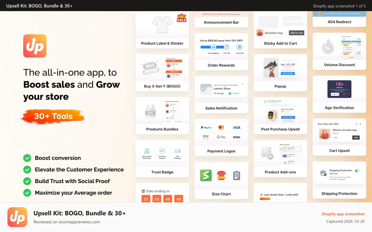 Upsell Kit: BOGO, Bundle & 30+ Shopify app screenshot: Upsell App Shopify: BOGO, Bundles, Volume Discount, Cart Upsell