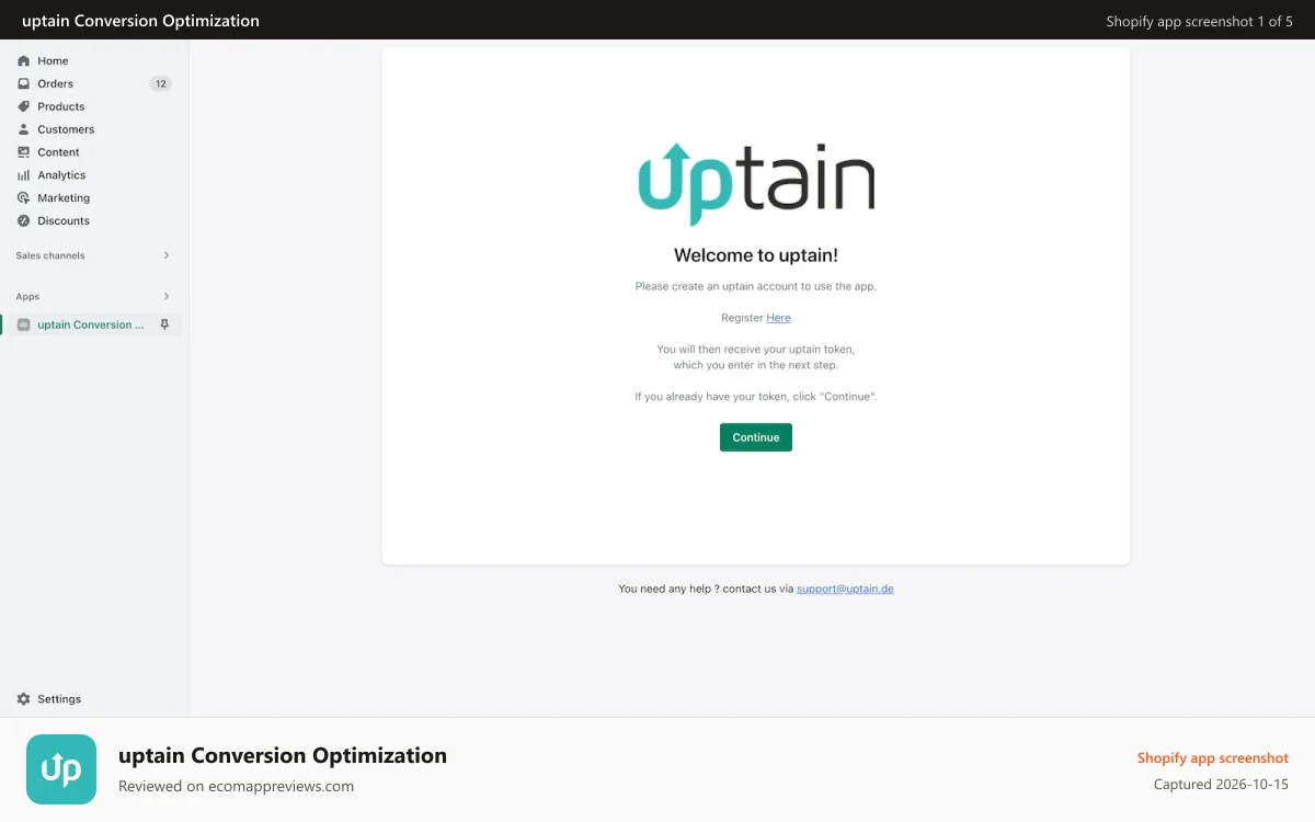 uptain Conversion Optimization Shopify app screenshot: app settings 1