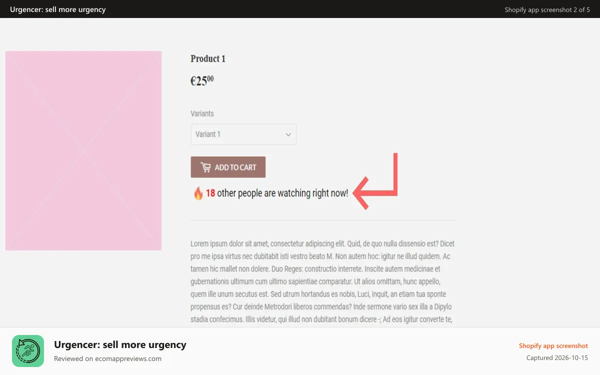 Urgencer: sell more urgency Shopify app screenshot: Urgency Text Example