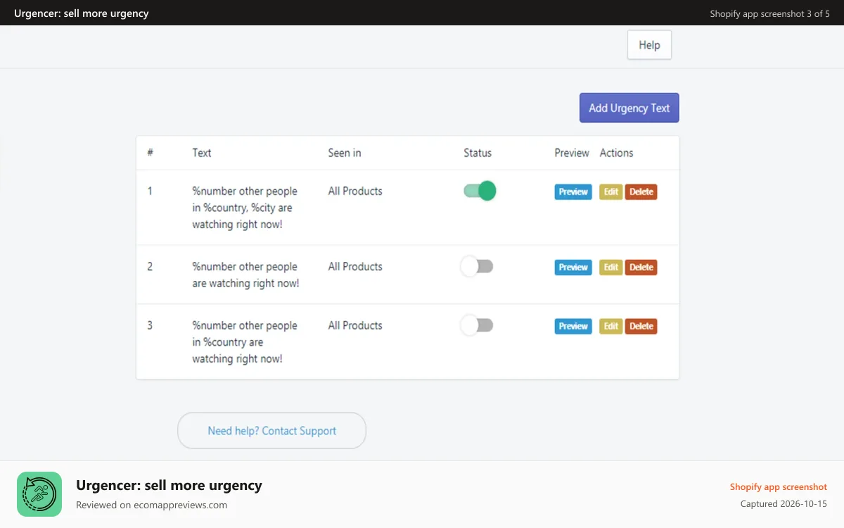 Urgencer: sell more urgency Shopify app screenshot: Unlimited urgency texts
