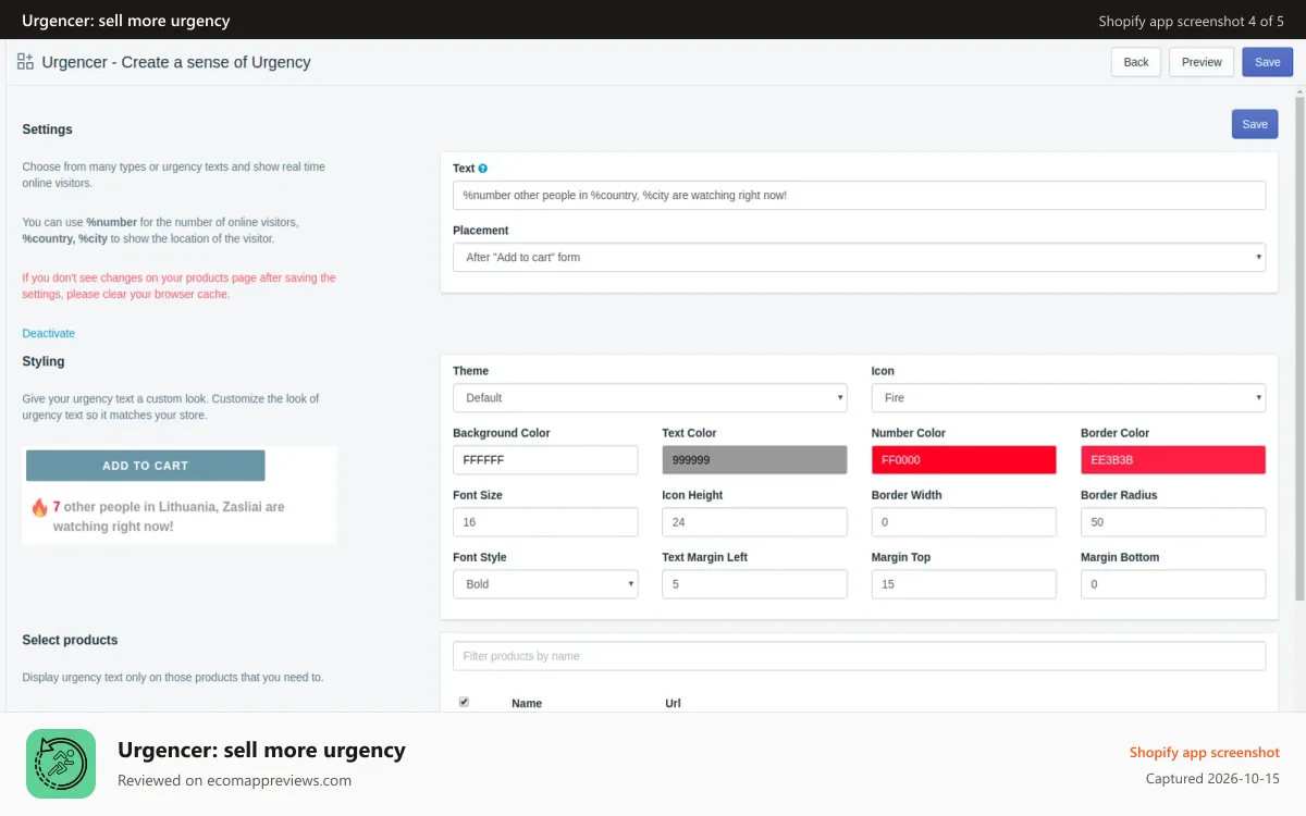 Urgencer: sell more urgency Shopify app screenshot: Fully customizable