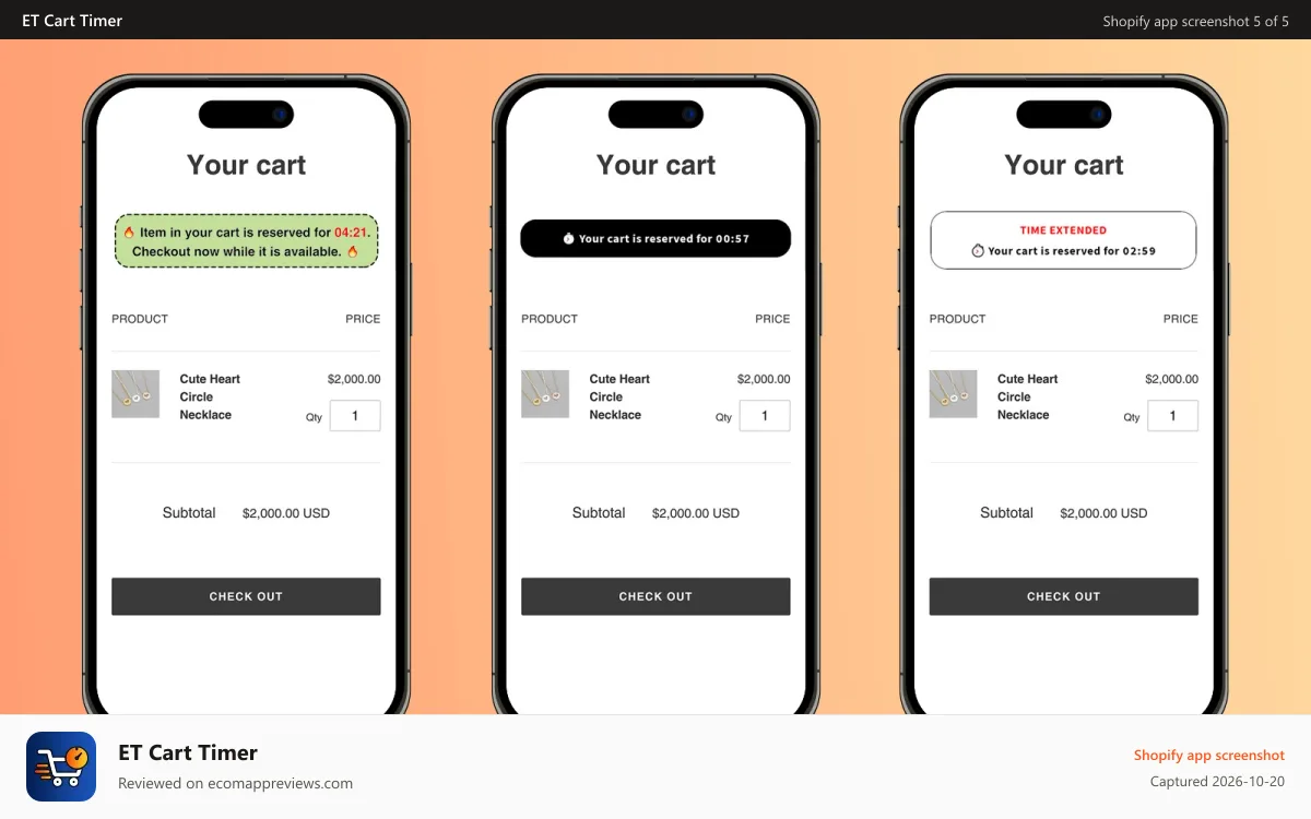 ET Cart Timer Shopify app screenshot: Cart Countdown Timer Message works on the Mobile
