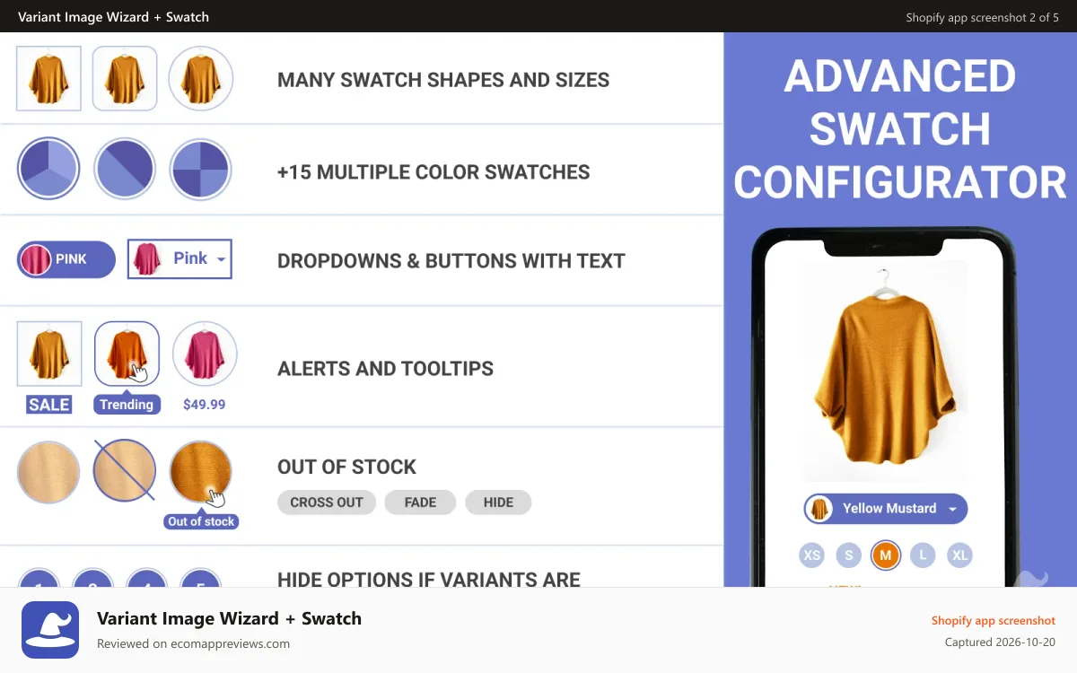 Variant Image Wizard + Swatch Shopify app screenshot: Advanced Swatch Configurator