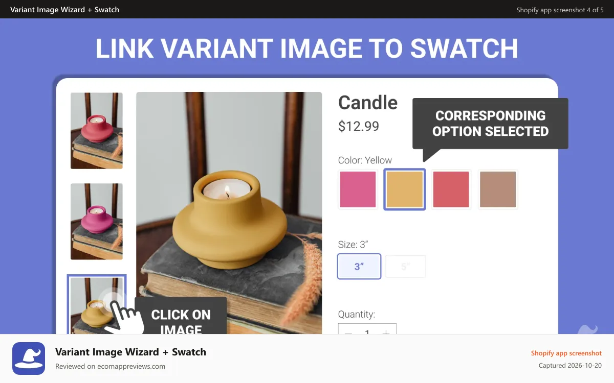 Variant Image Wizard + Swatch Shopify app screenshot: Link Variant Image to Swatch