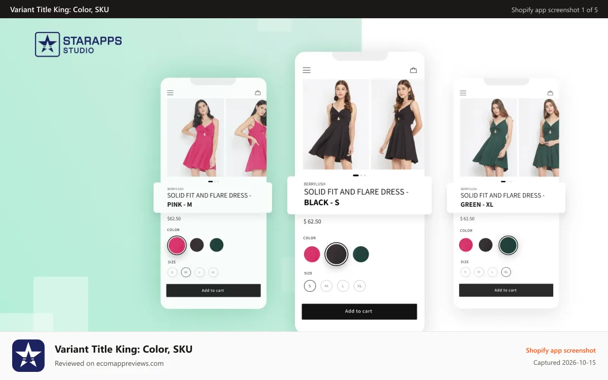Variant Title King: Color, SKU Shopify app screenshot: Variant Title king for Shopify Stores by StarApps Studio