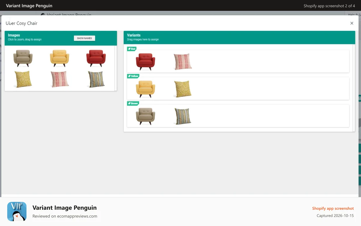 Variant Image Penguin Shopify app screenshot: App Configuration Screen