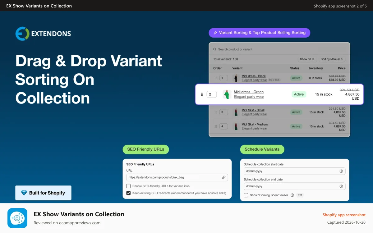 EX Show Variants on Collection Shopify app screenshot: EX Show Variants on Collection app integrations