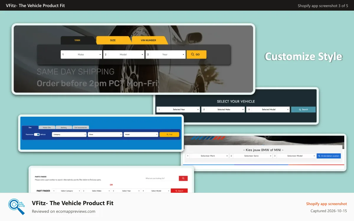 VFitz‑ The Vehicle Product Fit Shopify app screenshot: Use short-code template that displays compatible chart