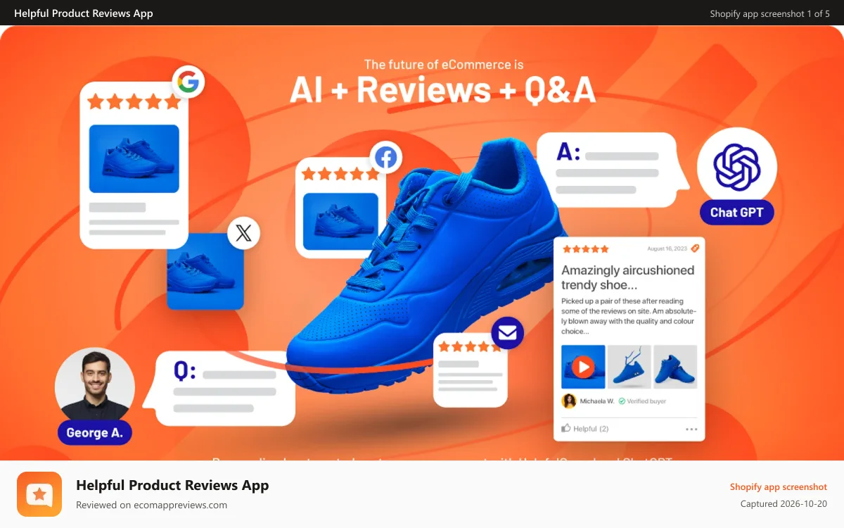 Helpful Product Reviews App Shopify app screenshot: Product reviews Helpfulcrowd shopify main image ai