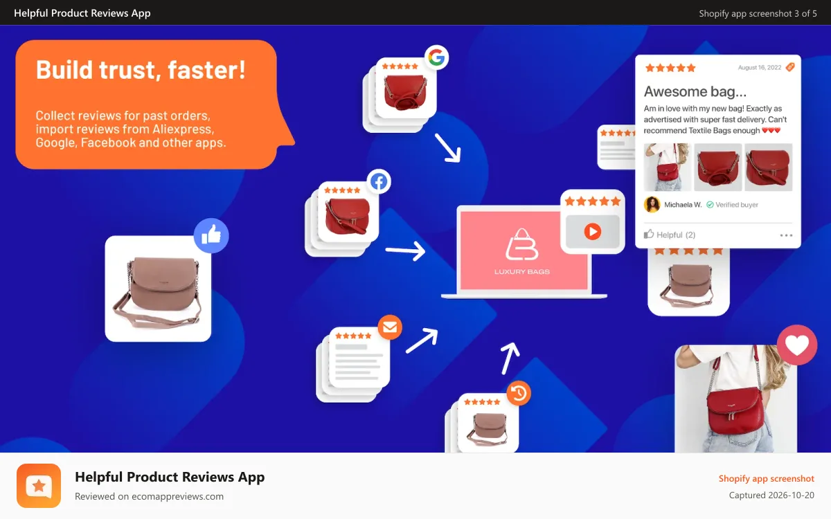Helpful Product Reviews App Shopify app screenshot: Helpful reviews helps build trust faster