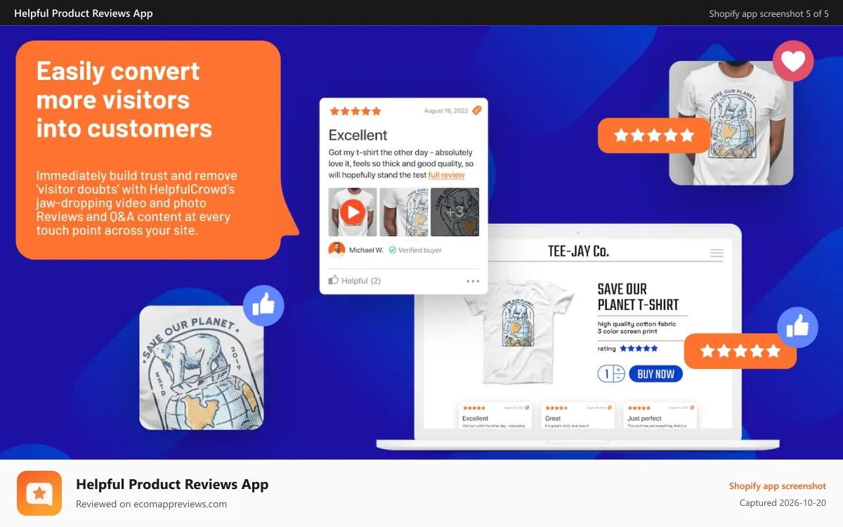 Helpful Product Reviews App Shopify app screenshot: HelpfulCrowd reviews converts more visitors into customers