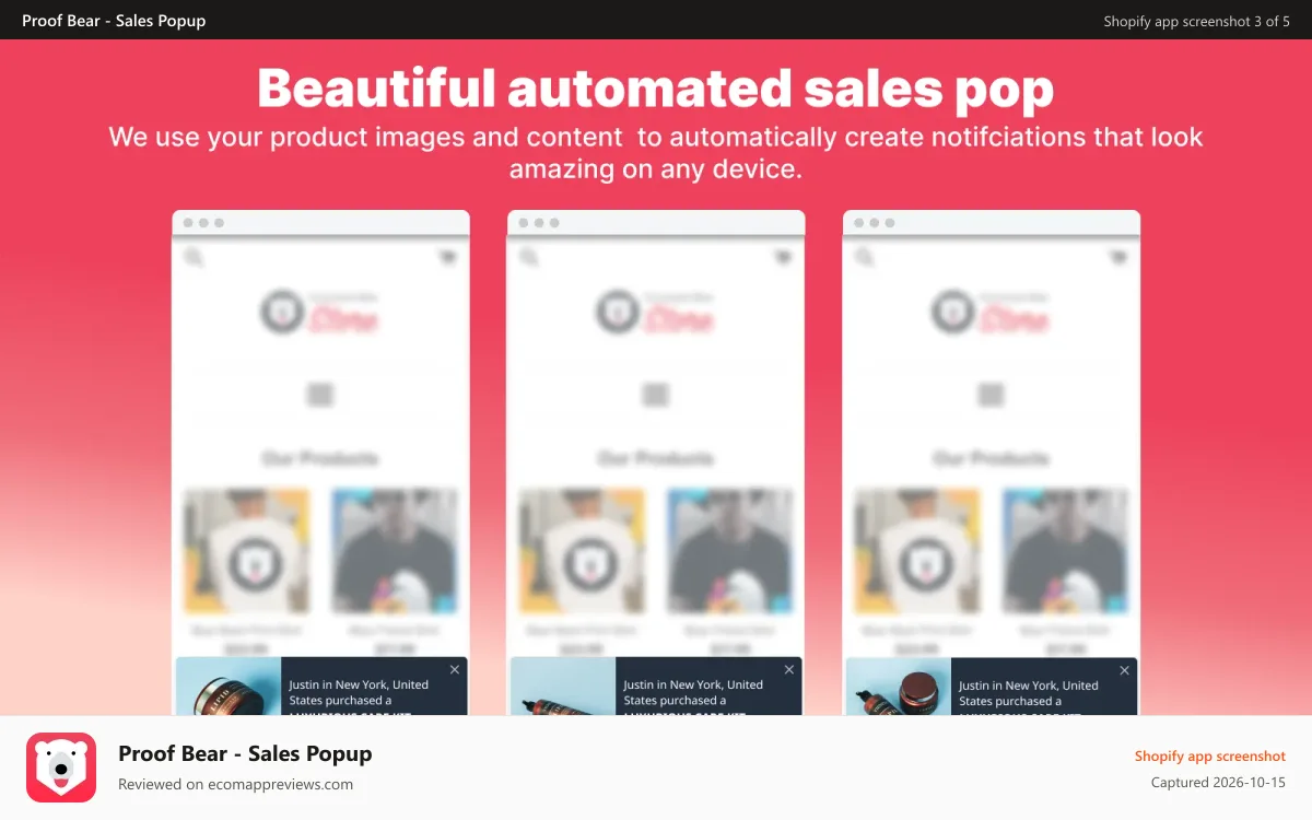 Proof Bear ‑ Sales Popup Shopify app screenshot: social proof, sales pop, sales pop up, sales pop-up, proof